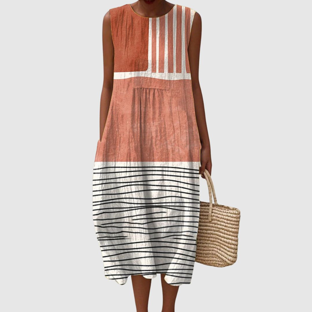 Phoebe | Women's Vintage Abstract Geometry Art Print Sleeveless Pocket Wrap Dress