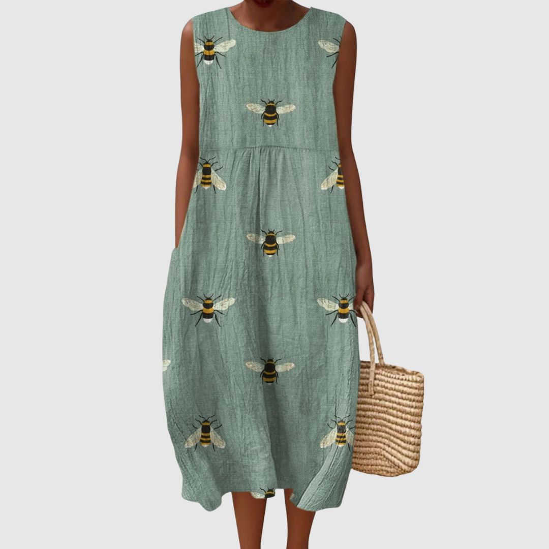 Eleanor | Women's Funny Bee Vintage Art Print Sleeveless Pocket Wrap Dress