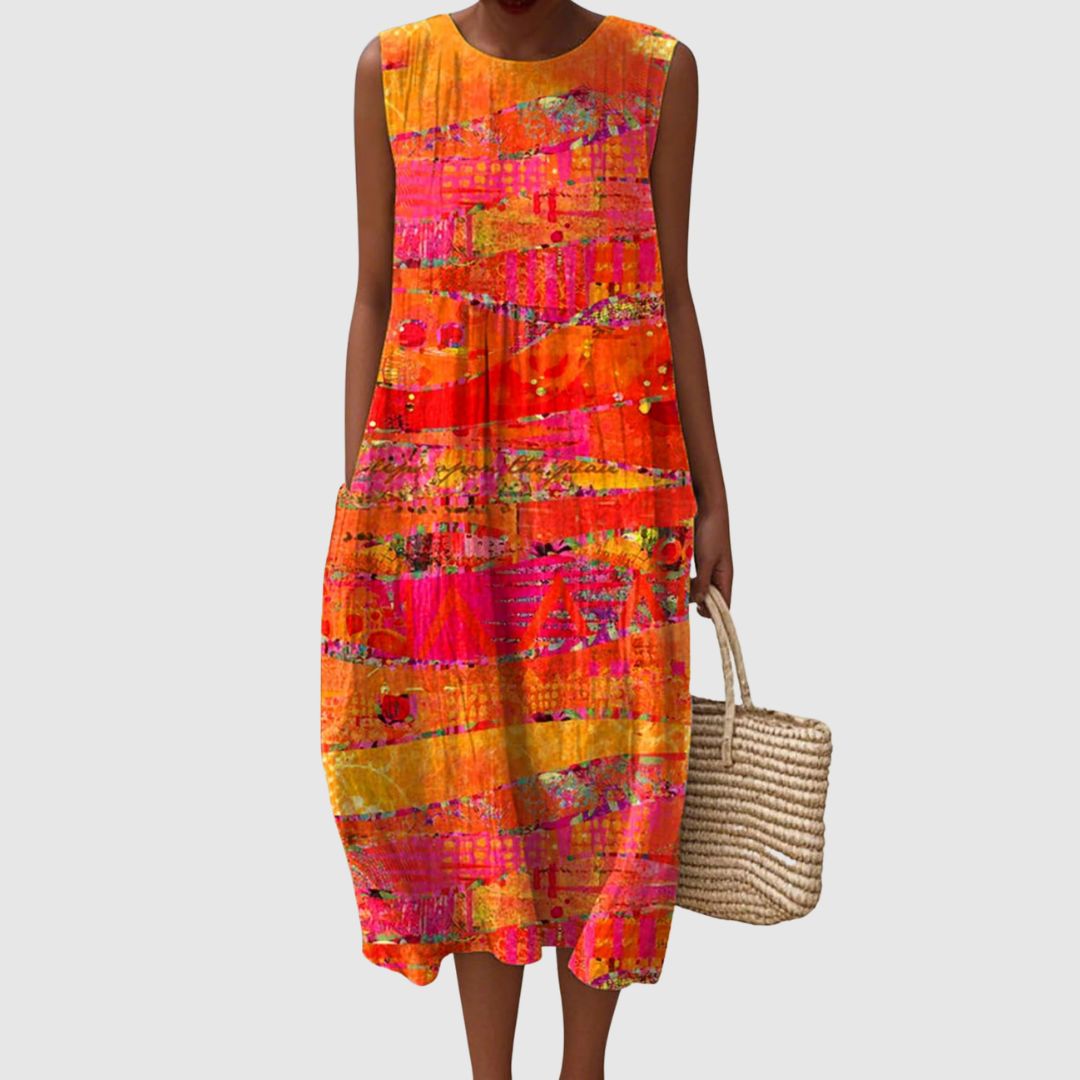 Jessica | Women's Vintage Abstract Geometry Art Print Sleeveless Pocket Wrap Dress