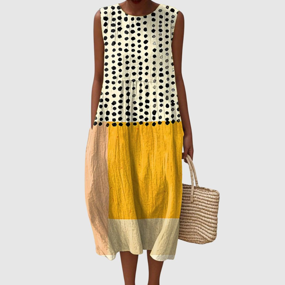Imogen | Women's Abstract Geometric Dot Pattern Art Print Sleeveless Pocket Wrap Dress