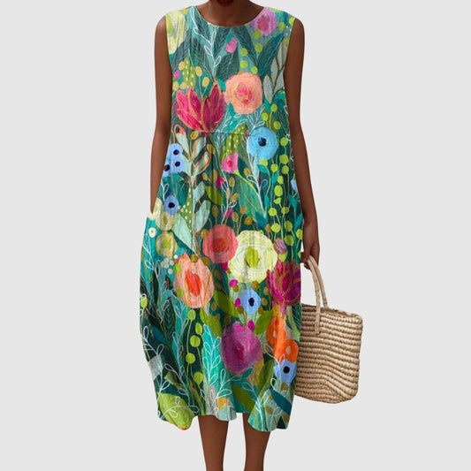 Lucy | Women's Vintage Floral Art Print Sleeveless Pocket Wrap Dress