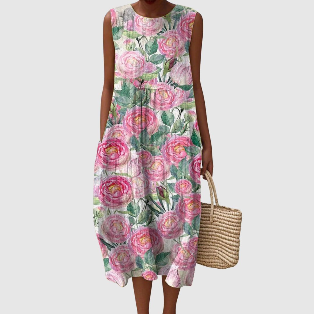 Ruby | Women's Art Ink Camellia Flower Print Sleeveless Pocket Wrap Dress