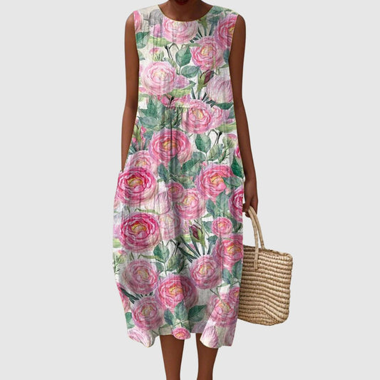 Ruby | Women's Art Ink Camellia Flower Print Sleeveless Pocket Wrap Dress
