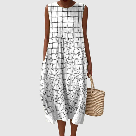 Zara | Women's Geometric Pattern Art Print Sleeveless Pocket Wrap Dress