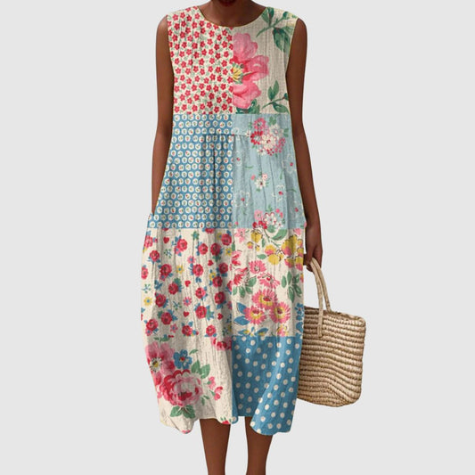 Nancy | Women's Vintage Floral Pattern Art Print Sleeveless Pocket Wrap Dress