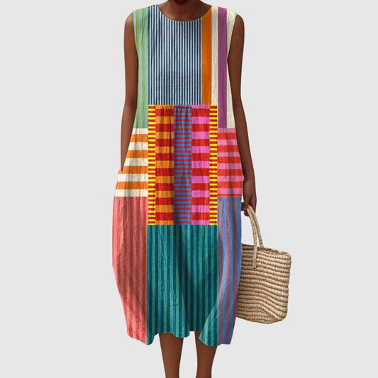 Lottie | Women's Abstract Geometric Pattern Art Print Sleeveless Pocket Wrap Dress