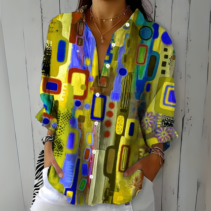Catalina | Vibrant Artistic Button-Up Blouse