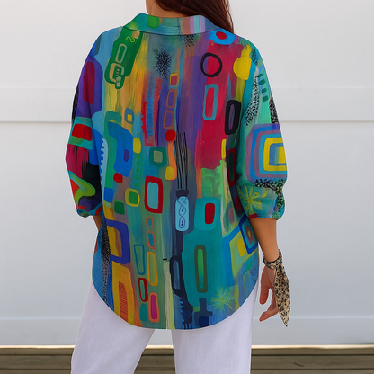 Catalina | Vibrant Artistic Button-Up Blouse