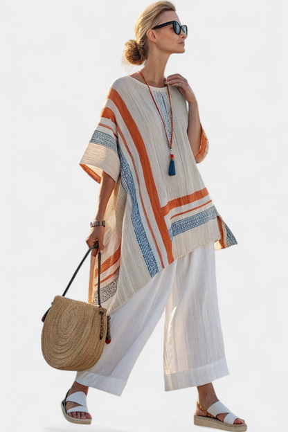 Caevan | Sophisticated Asymmetrical Blouse & Wide-Leg Linen Trousers