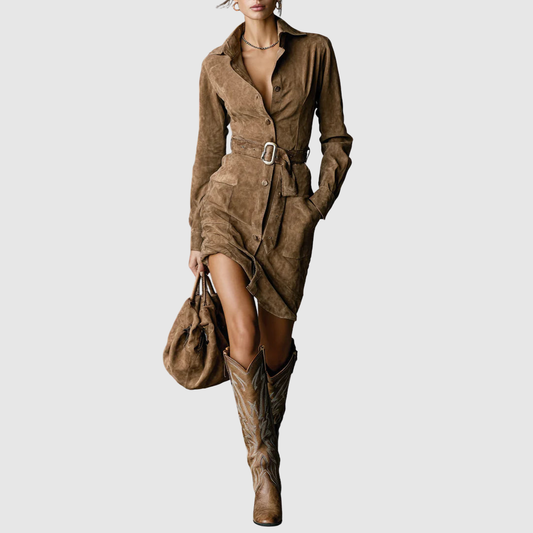 Chloe | Suede Long Sleeve Midi Dress
