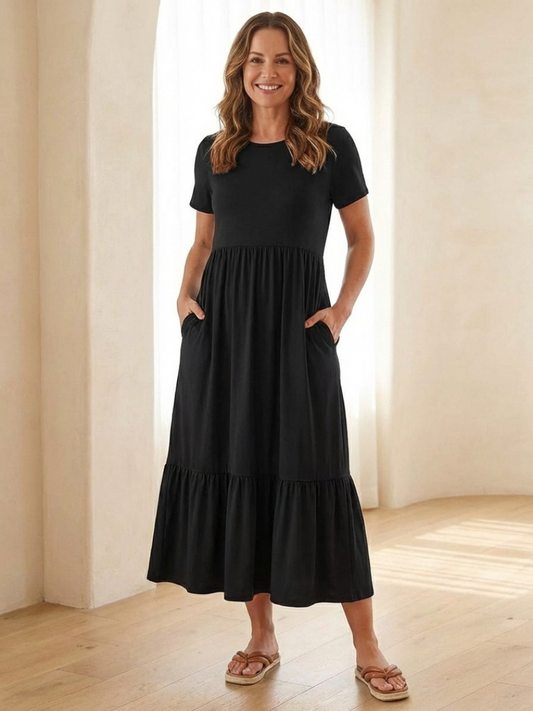 Nessa | Round Neck Tiered Midi Dress