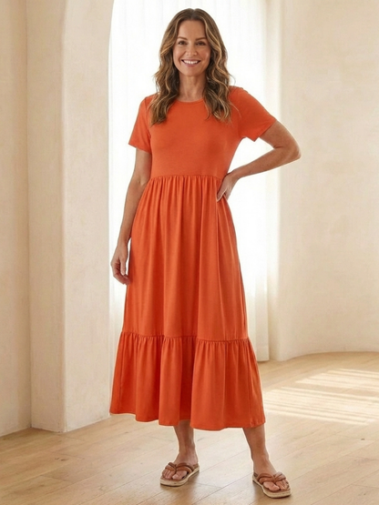 Nessa | Round Neck Tiered Midi Dress