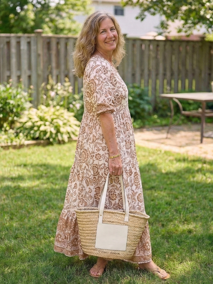Isolde | Short Sleeve V Neck Floral Midi Dress