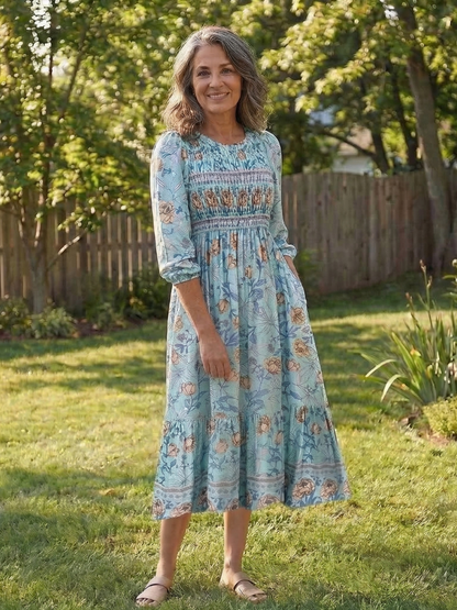 Sabine | Half Sleeve Smocked Floral Midi Dress