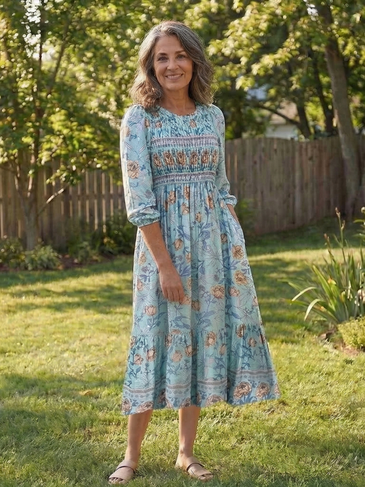 Sabine | Half Sleeve Smocked Floral Midi Dress