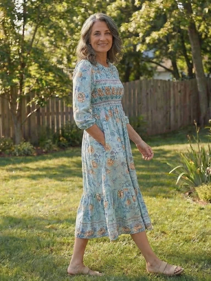 Sabine | Half Sleeve Smocked Floral Midi Dress