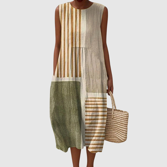 Bonnie | Women's Abstract Geometric Pattern Art Print Sleeveless Pocket Wrap Dress