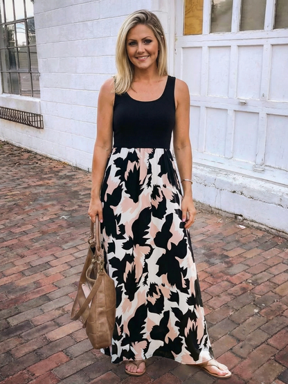 Zorina | Sleeveless Scoop Neck Printed Maxi Dress