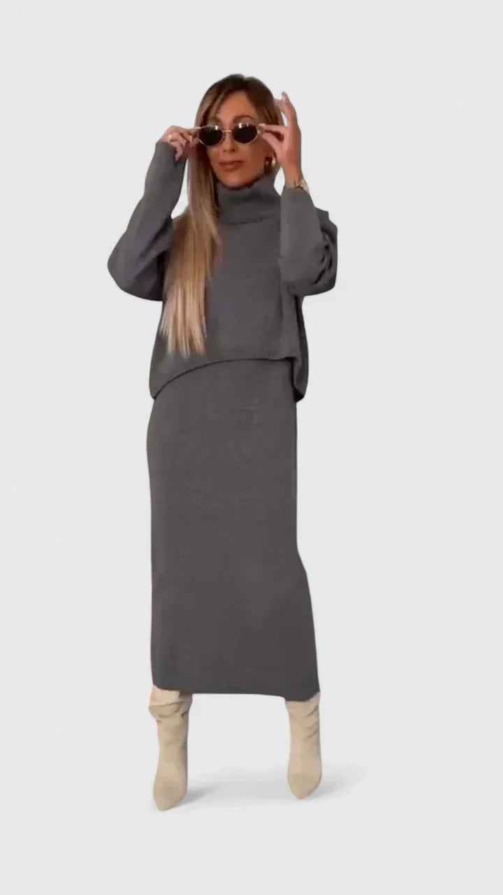 Chrystahl | Elegant Dress & Turtle Neck Sweater Set